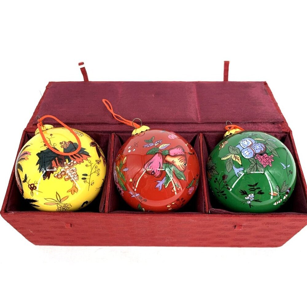 Pierre Deux French Country Christmas Ornaments Glass Boxed Set of 3 Fruit 2.5" - Picture 2 of 6